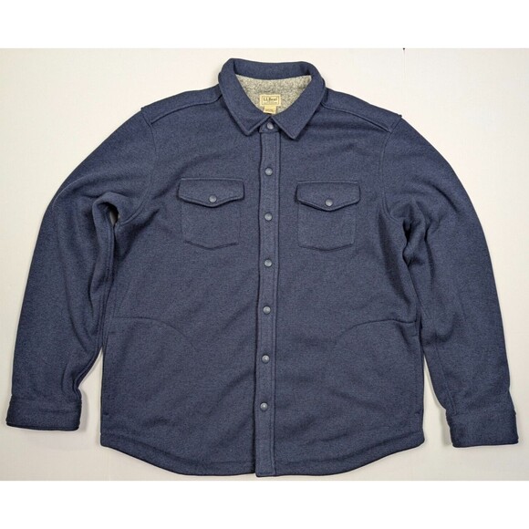 Men's L.L.Bean Vintage Style Heavy Sweater Fleece Full Button XL Blue - Picture 1 of 13